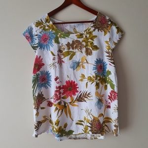 Lina Tomei Linen Floral Cap Sleeve Top